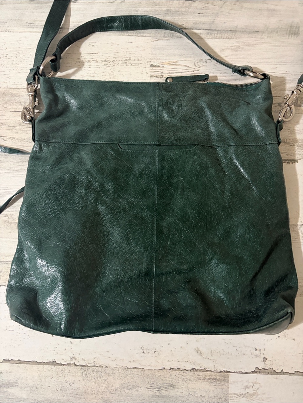 HOBO Dark Green Leather Convertible Crossbody Satchel - Picture 4 of 13